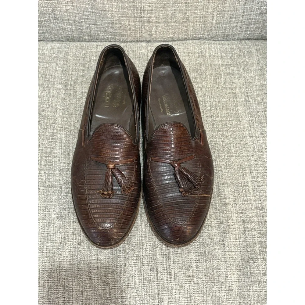 Vintage FootJoy‎ Classics Lizard Skin Tassel Loafers Brown Men's Size 9.5D